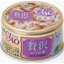 CIAO 贅沢貓罐頭 柴魚・吞拿魚・雞柳  80g A-145 (3罐裝)